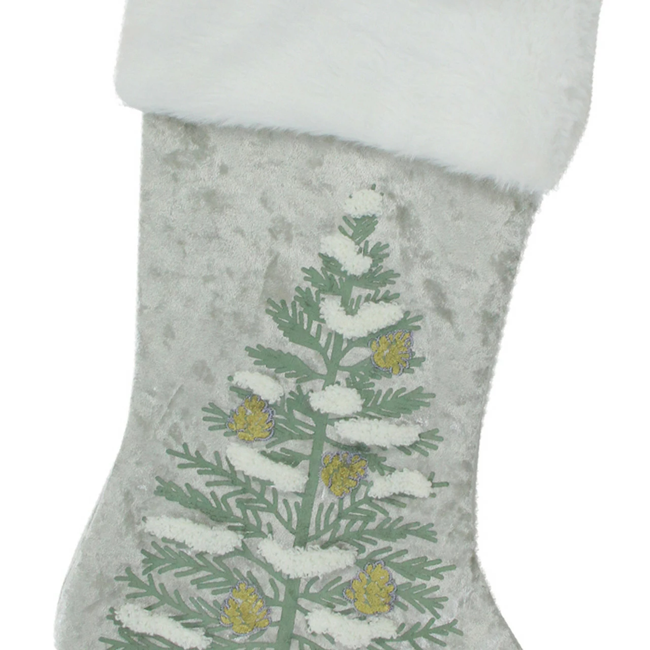 Dyno 20" Snow Covered Green Tree Gray Christmas Stocking With White Cuff 3 Dyno 20" Snow Covered Green Tree Gray Christmas Stocking With White Cuff - Image 3