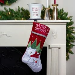 Alternative view of Dyno 20" Red Baby's First Christmas Stocking With Polar Bears And Plush Red Cuff