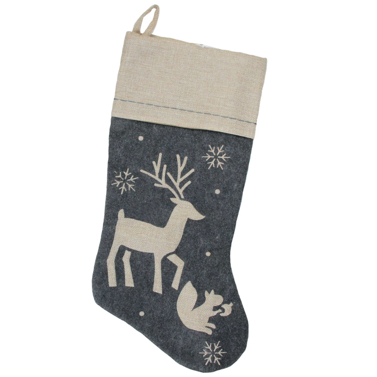 Dyno 20" Burlap Christmas Stocking With Gray Felt Animal Stencil Design And Burlap Cuff 1 Dyno 20" Burlap Christmas Stocking With Gray Felt Animal Stencil Design And Burlap Cuff