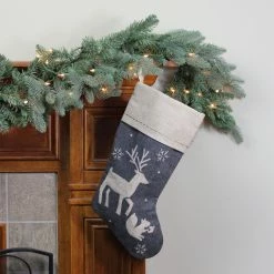 Alternative view of Dyno 20" Burlap Christmas Stocking With Gray Felt Animal Stencil Design And Burlap Cuff