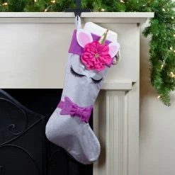 Alternative view of Dyno 20" White Unicorn Face Christmas Stocking With Purple Bow And Cuff