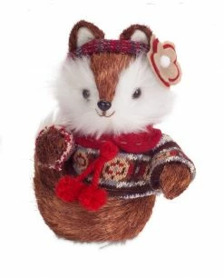 Melrose 9" Brown And White Mrs.Fox Wearing Knit Sweater Tabletop Decor
