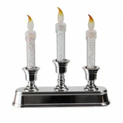 Northlight 9" LED Lighted 3-Tier Silver Glitter Candelabra Christmas Decor