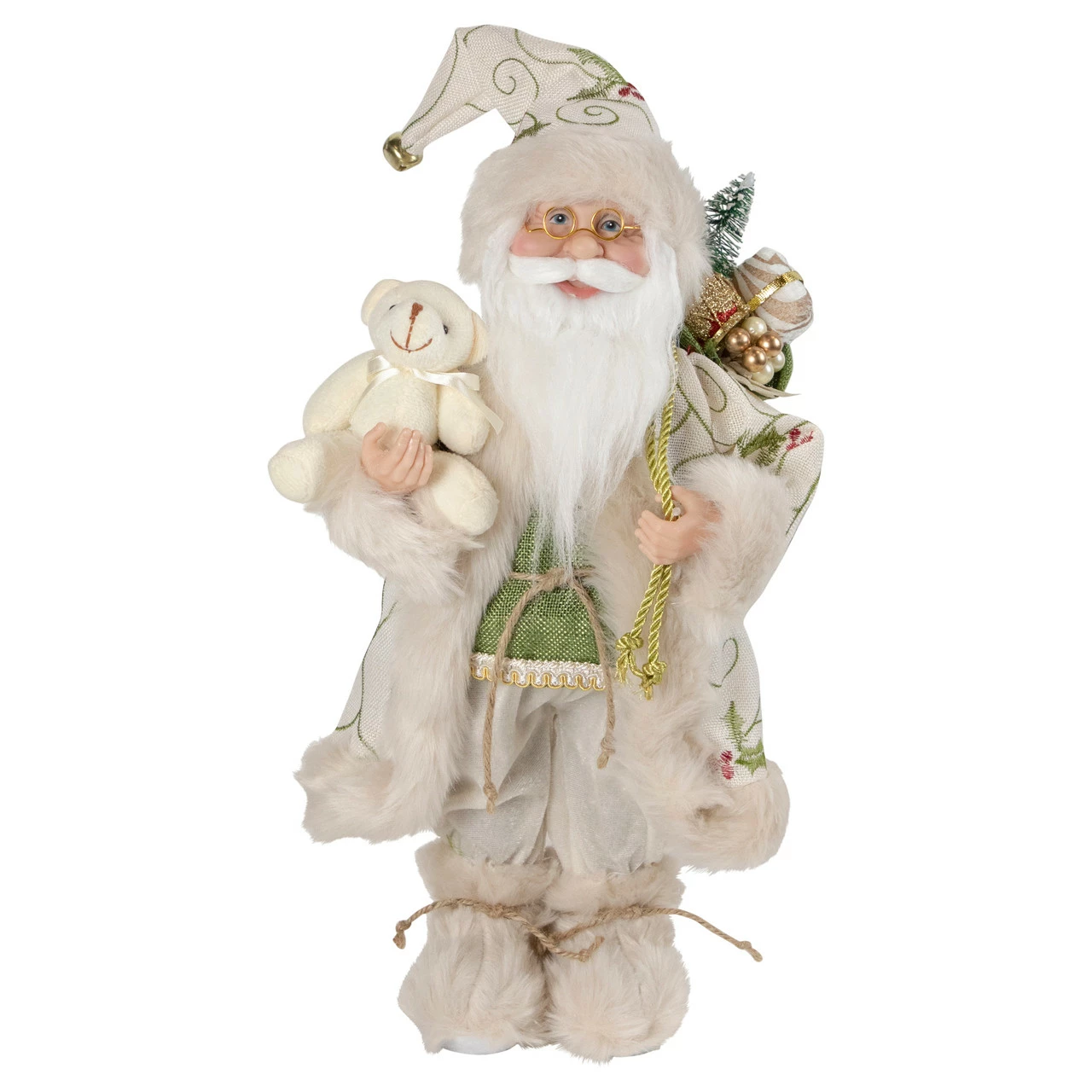 Northlight 16" Holly And Berries Santa Claus With Teddy Bear Christmas Figure