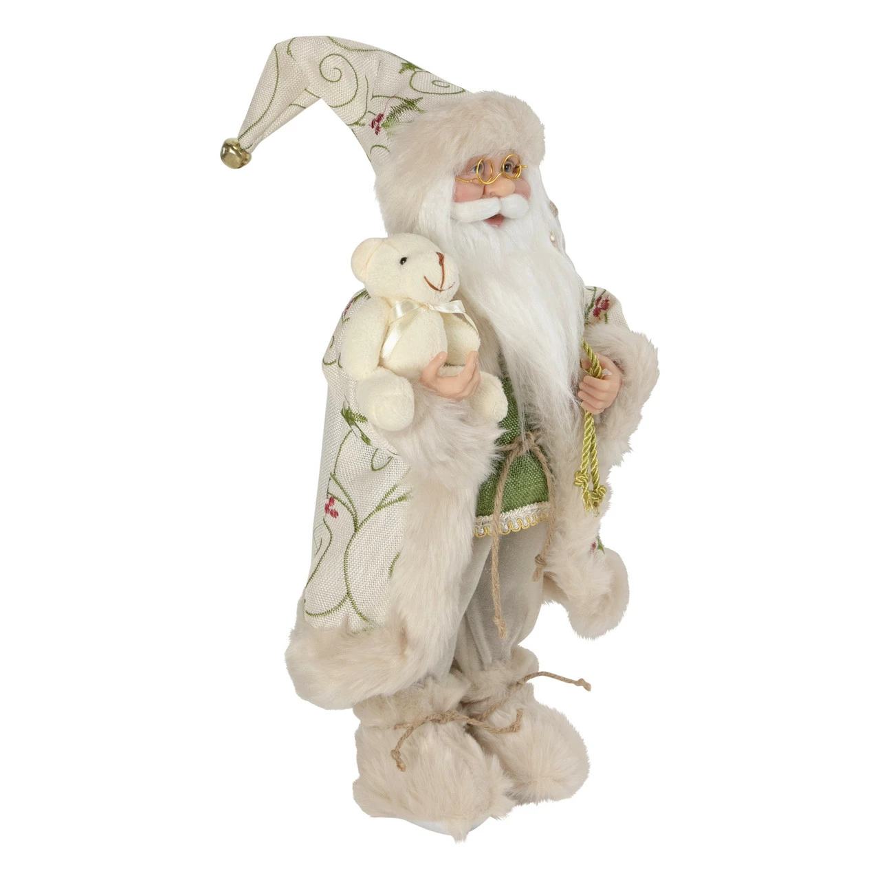 Northlight 16" Holly And Berries Santa Claus With Teddy Bear Christmas Figure - Image 3