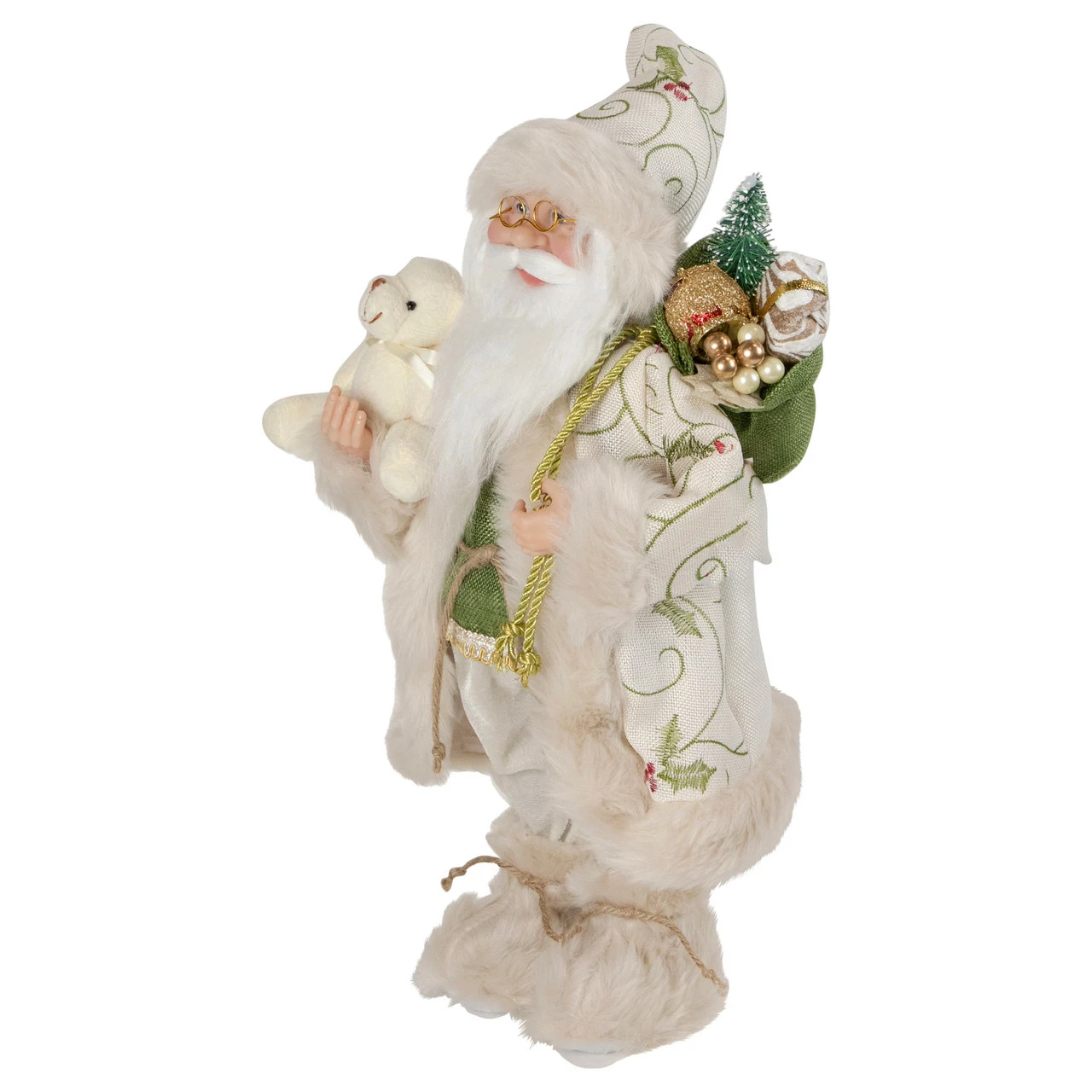 Northlight 16" Holly And Berries Santa Claus With Teddy Bear Christmas Figure - Image 4