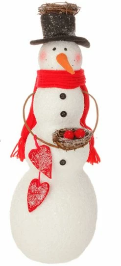 Raz 18" Alpine Chic Snowman Holding Bird Nest Christmas Tabletop Decoration