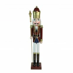 Northlight 48" Brown And White Wooden Christmas Nutcracker King With Scepter