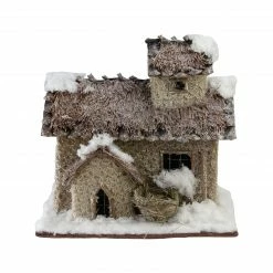 Northlight 9.25" Brown And Beige Two Story Snowy Cabin Christmas Tabletop Decor