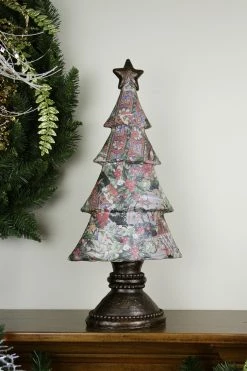 Gallerie II 20" Black And Red Victorian Holly Berry Decoupage Christmas Tree Tabletop Decor
