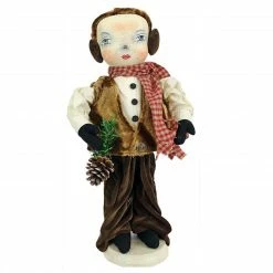 Gallerie II 15" Brown And Red Forrest Snow Boy Christmas Tabletop Figurine With Stand