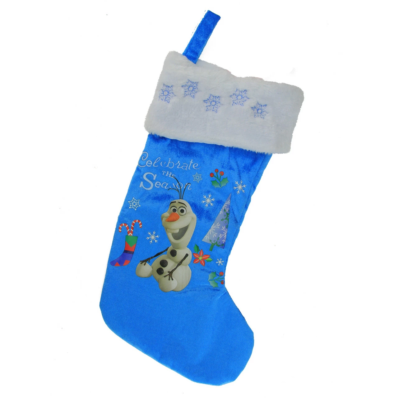 18.5" Disney Frozen Olaf The Snowman "Celebrate The Season" Blue & White Christmas Stocking