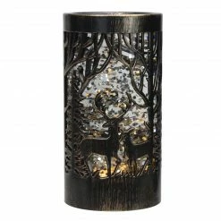 Diva At Home 7.5" Lighted Swirling Glitter Reindeer Christmas Pillar Snow Globe