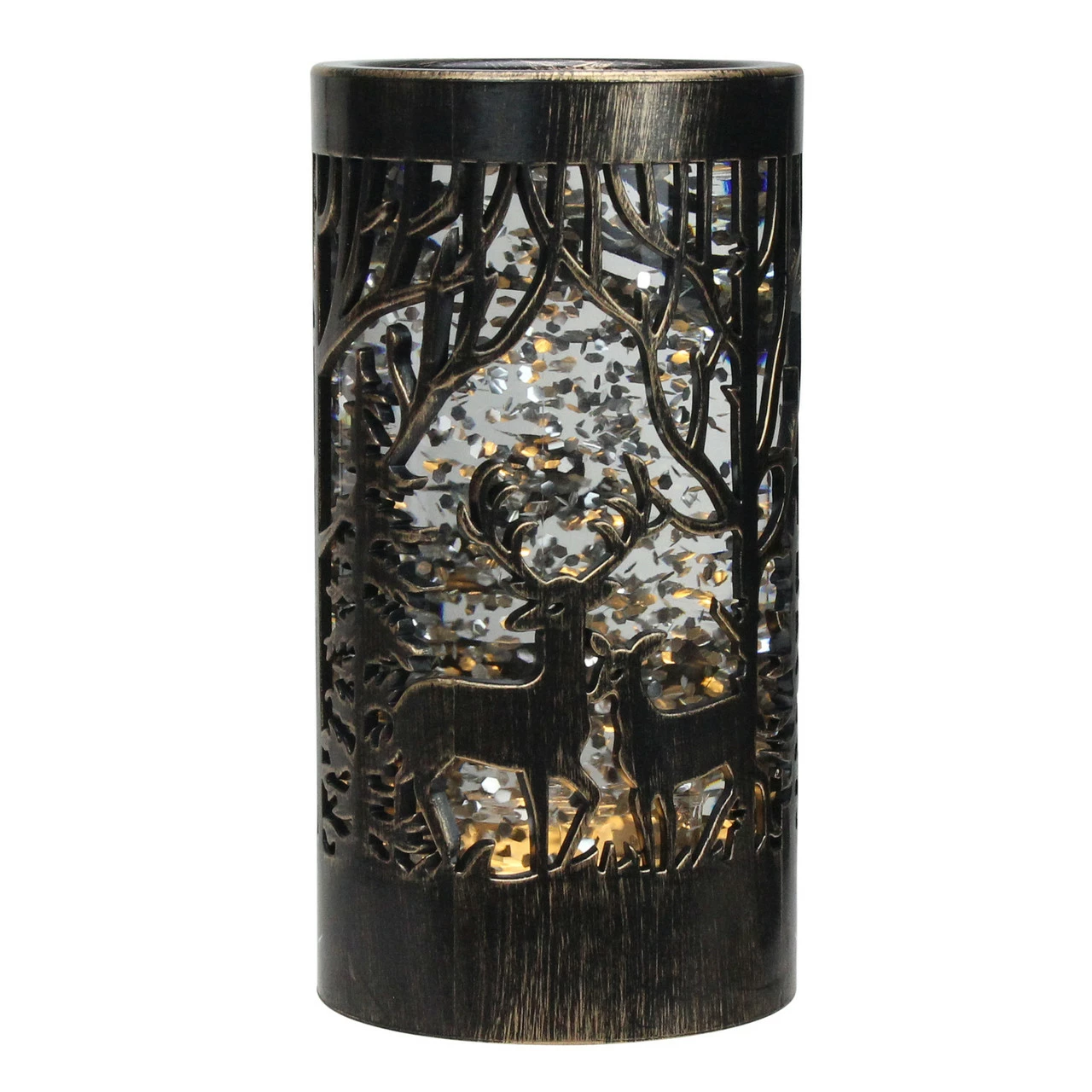 Diva At Home 7.5" Lighted Swirling Glitter Reindeer Christmas Pillar Snow Globe