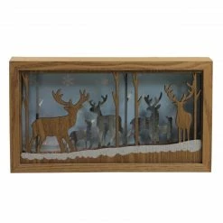 Diva At Home 10.5" Lighted Wooden Reindeer Shadow Box Christmas Decoration