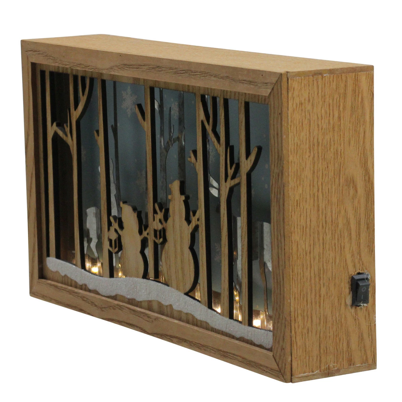 Diva At Home 10.5" Lighted Wooden Snowmen And Reindeer Shadow Box Christmas Decoration - Image 2