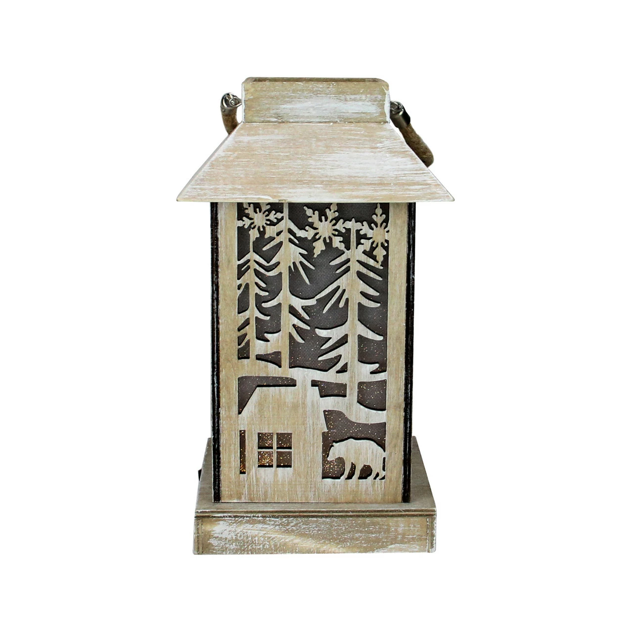 Diva At Home 9.5" Lighted Wooden Bear Silhouette Lantern Christmas Decoration - Image 2