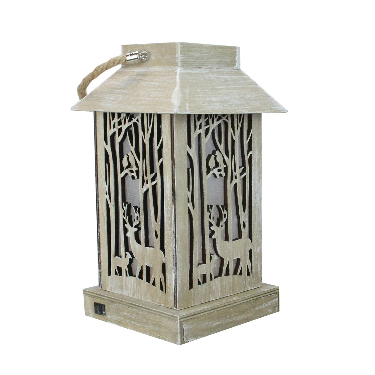 Diva At Home 9.5" Lighted Wooden Reindeer With Trees Silhouette Lantern Christmas Decoration