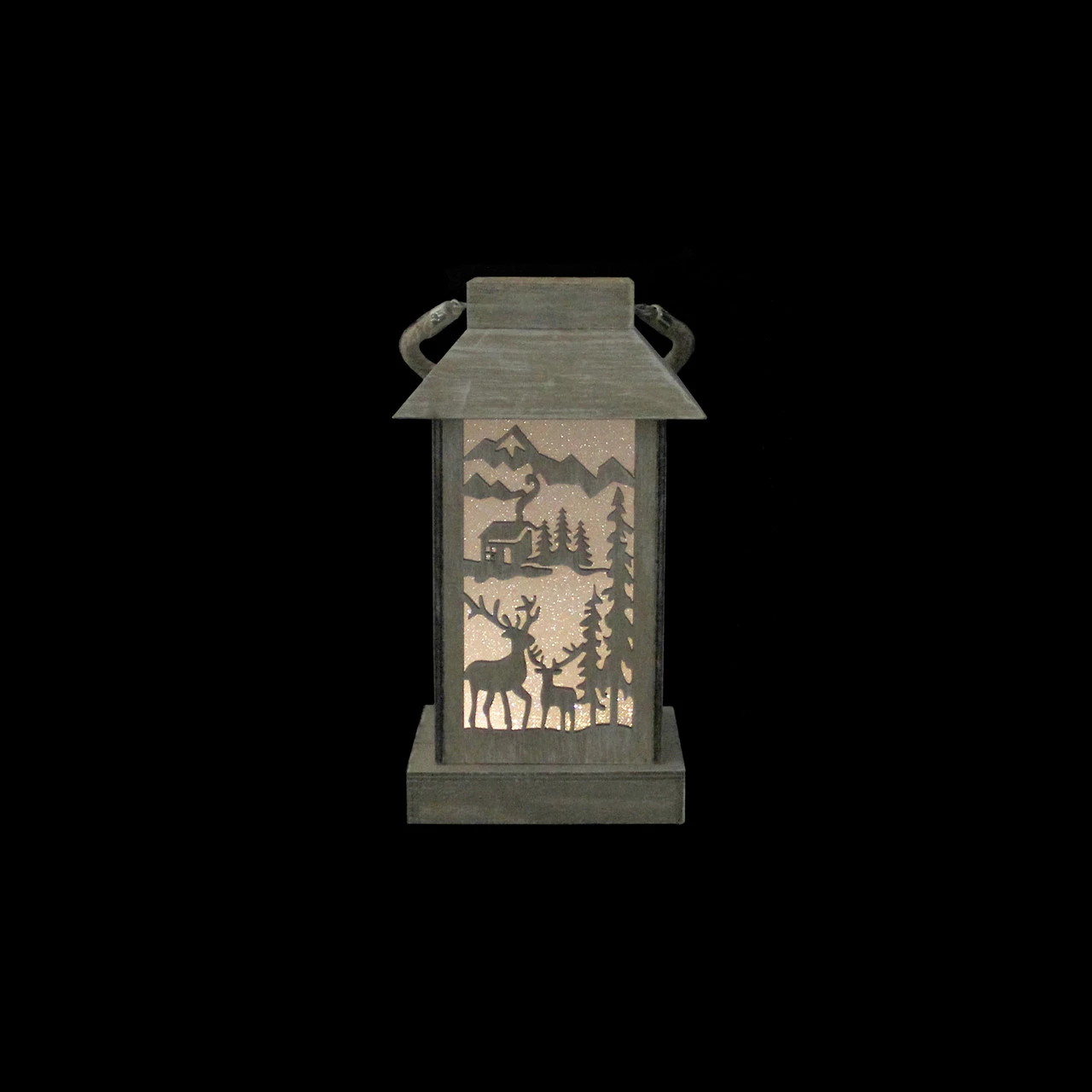 Diva At Home 9.5" Lighted Wooden Reindeer And Cabin Silhouette Lantern Christmas Decoration - Image 4