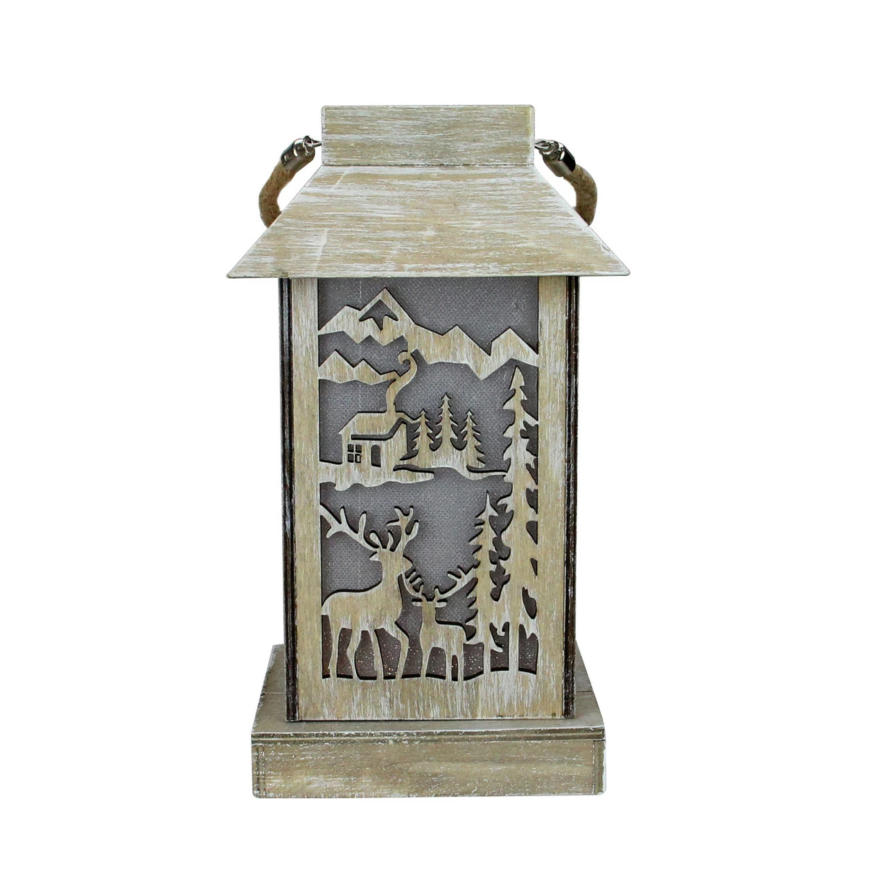 Diva At Home 9.5" Lighted Wooden Reindeer And Cabin Silhouette Lantern Christmas Decoration - Image 2