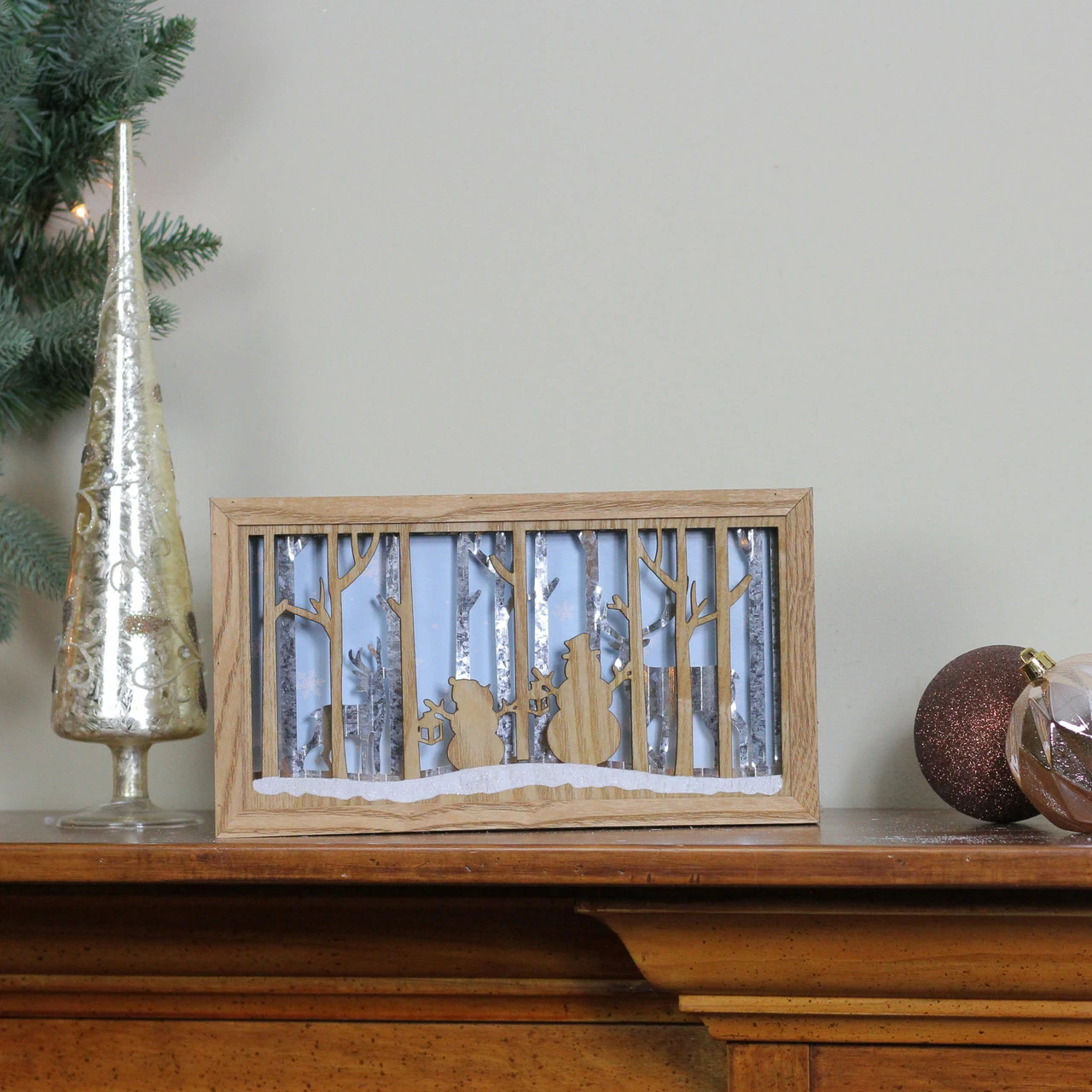 Diva At Home 10.5" Lighted Wooden Snowmen And Reindeer Shadow Box Christmas Decoration - Image 3