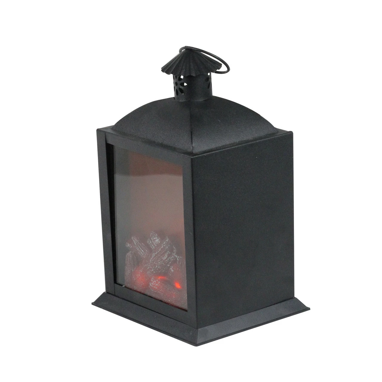Diva At Home 10" LED Lighted Black Chimney Lantern With Faux Fire Christmas Decoration - Image 2