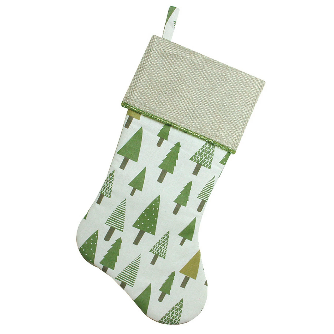 Northlight 18.5" Green And White Christmas Stocking With Flax Cuff 1 Northlight 18.5" Green And White Christmas Stocking With Flax Cuff