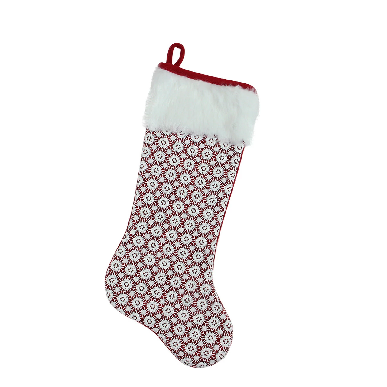 Northlight 20.5" Red And White Lace Christmas Stocking With Cuff 1 Northlight 20.5" Red And White Lace Christmas Stocking With Cuff