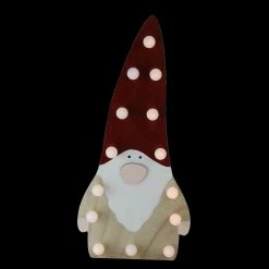 Northlight 16” Red And Beige Battery Operated LED Lighted Wooden Santa Gnome Figurine