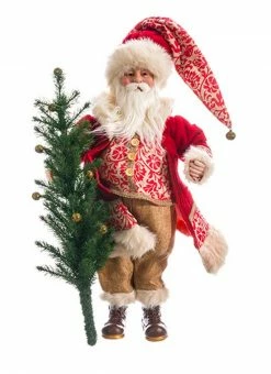 Allstate 24" Red And White Santa Claus Holding Tree Christmas Tabletop Decor