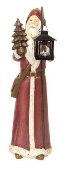 Diva At Home 20" Brown Santa Claus Tabletop Figurine With Christmas Tree And Votive Candle Holder