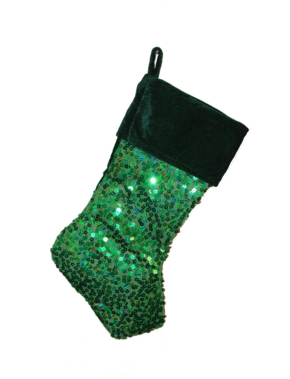 Northlight 20" Shiny Metallic Green Sequined Christmas Stocking With Velveteen Cuff 1 Northlight 20" Shiny Metallic Green Sequined Christmas Stocking With Velveteen Cuff