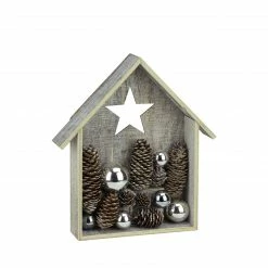Midwest 11" Battery Operated Brown And White LED Rustic House Christmas Tabletop Decor