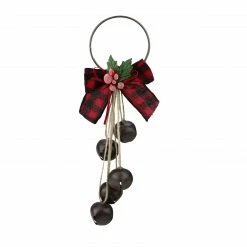 Kurt Adler 12" Rustic Bow With Round Bells Christmas Door Hanger