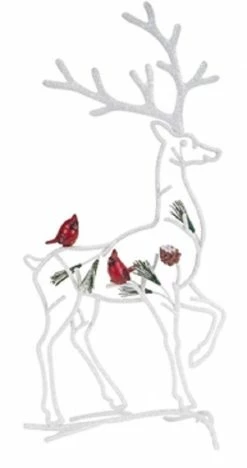 Melrose 18.25" White And Red Silhouette Reindeer With Cardinal Birds Christmas Tabletop Decor