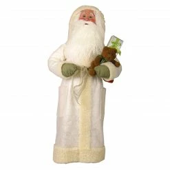Christmas Central 30" Winter White Glittered Santa Claus Trimmed In Faux Fur Christmas Display Decoration