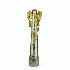 A & B Floral 23.5" Silver And Gold Distressed Finish Angel With Heart Christmas Tabletop Figurine