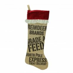 Sterling International Inc 24" Beige And Red Reindeer Feed Sack Christmas Stocking