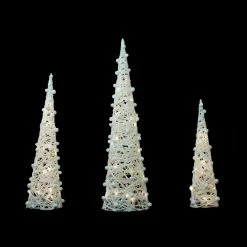 Northlight Set Of 3 LED Lighted White Glittered Cone Tree Christmas Decoration 39.25"