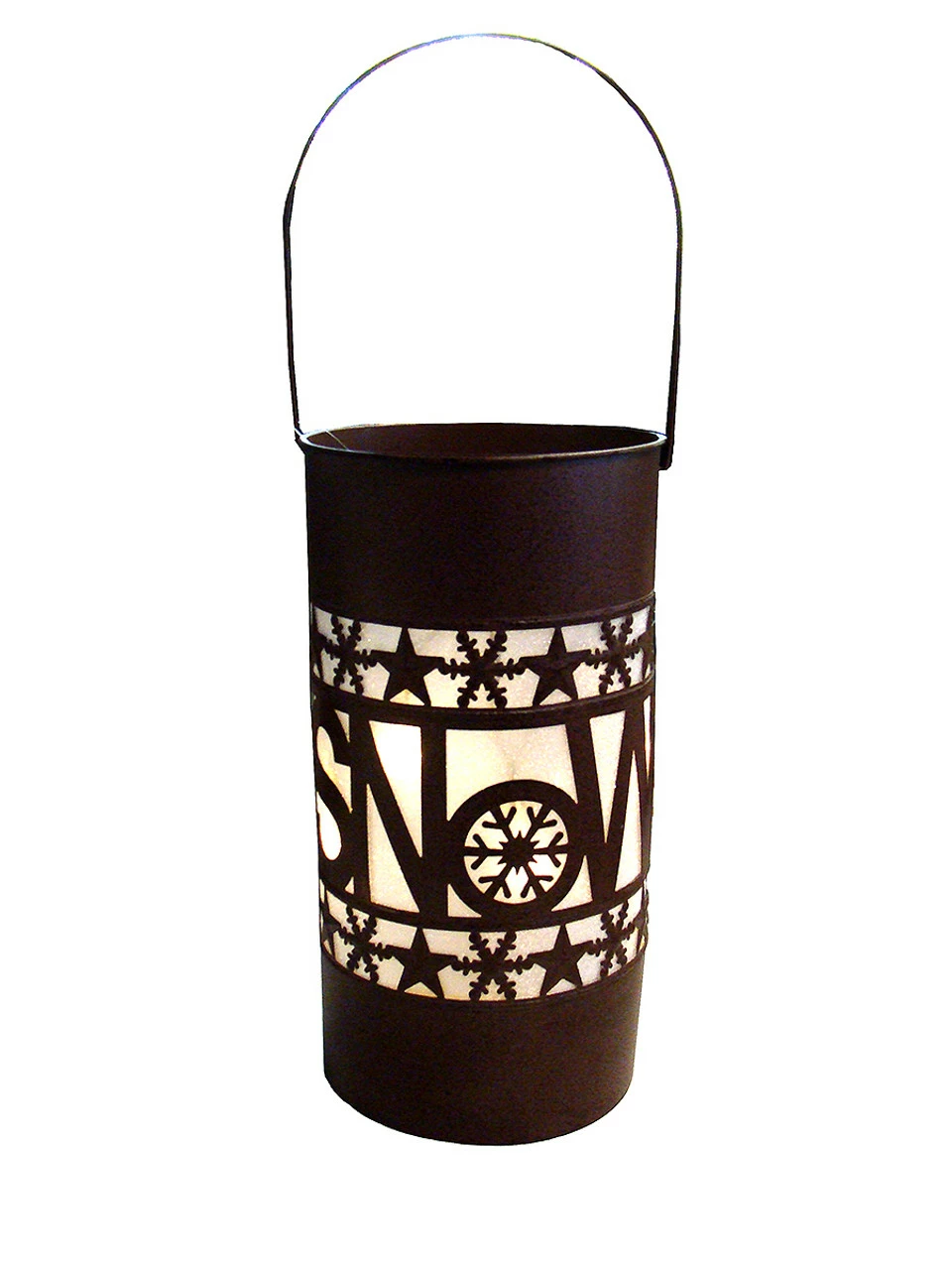 Sterling International Inc 15" Brown Shimmering LED Lighted "Snow" Battery Operated Christmas Lantern