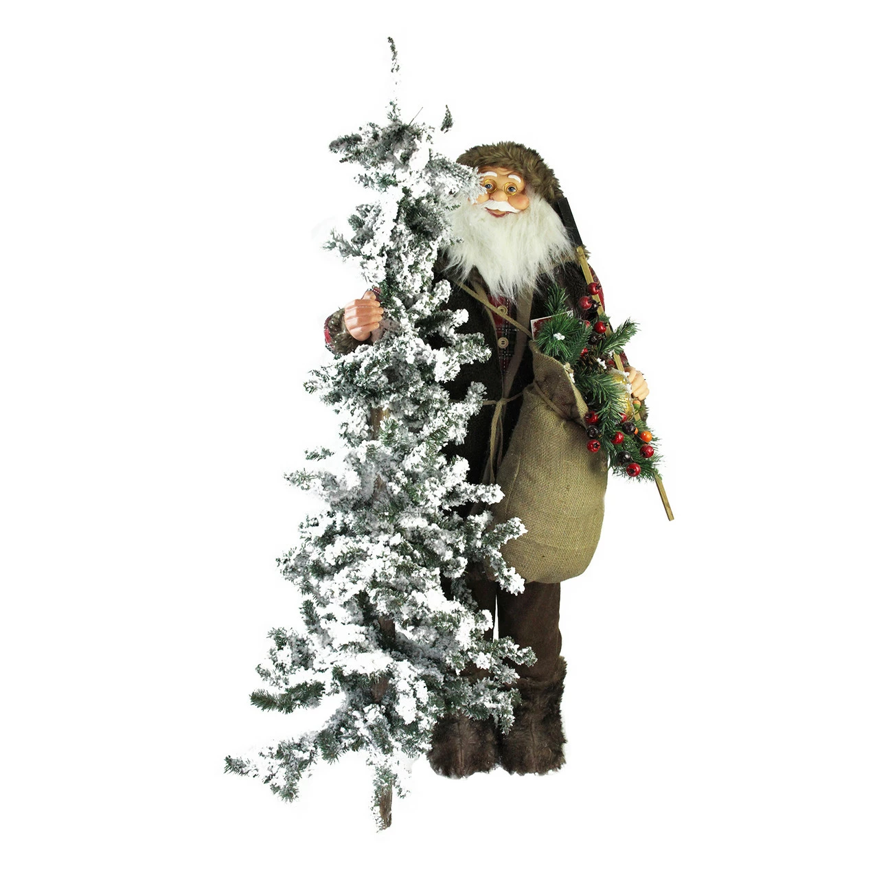 Northlight 48" Santa Claus With Artificial Flocked Alpine Tree Christmas Figure