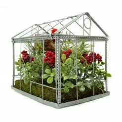 Northlight 9" Red And Green Cardinal Boxwood Artificial Christmas Greenhouse Arrangement