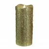 Melrose 7" Battery Operated Gold Glittered Flameless LED Christmas Pillar Candle With Moving Flame