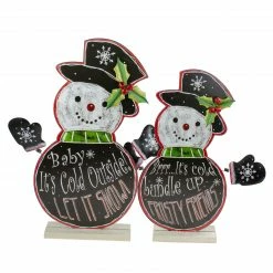 Melrose Set Of 2 Black And White Standing Snowmen Christmas Tabletop Figurines 18.5"