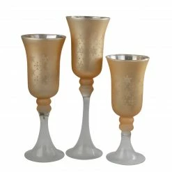 Melrose Set Of 3 Gold And Clear Snowflake Christmas Candle Holder 15"