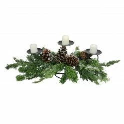 Melrose 28" Green And Black Pine Needle Cones Christmas Candle Holder