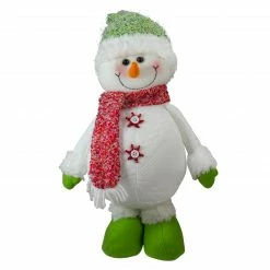 Melrose 17" White And Green Standing Snowman Christmas Tabletop Figure