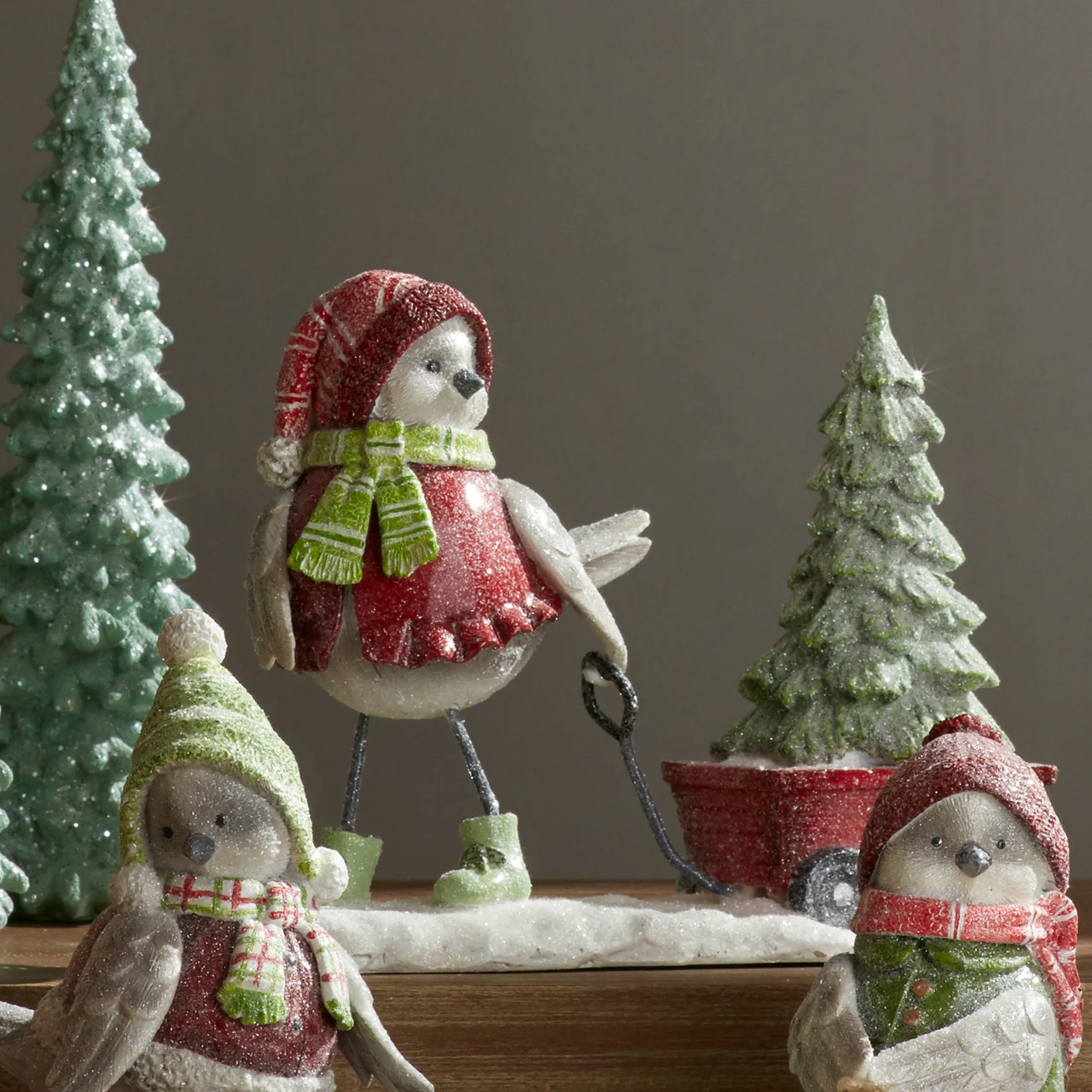 Melrose 6.5" Red And Green Snow Bird Pulling A Wagon Christmas Tabletop Figurine - Image 2