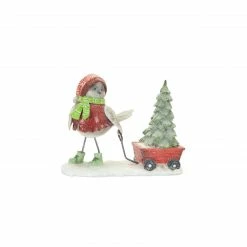 Melrose 6.5" Red And Green Snow Bird Pulling A Wagon Christmas Tabletop Figurine