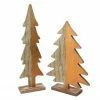 Midwest Set Of 2 Gray And Brown Wood Trees With Metallic Paint Christmas Figurine 14"